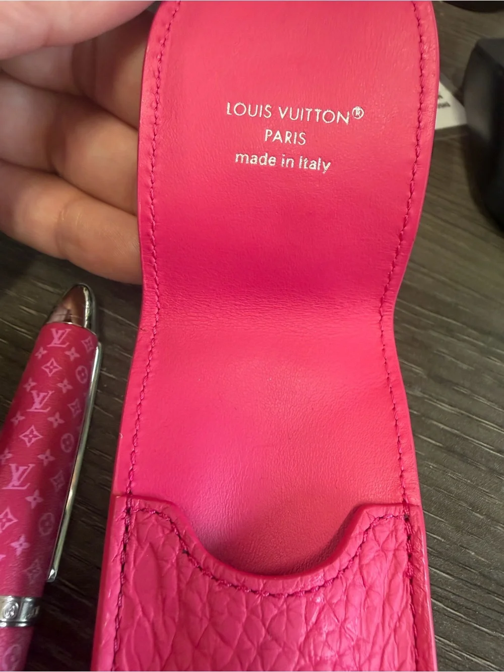Louis Vuitton Pink Monogram Rollerball Pen with Pink Leather Pouch